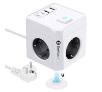 Regleta Múltiple Magnética 7 en 1 con 3 Enchufes Schuko (Tipo F), 2 USB-C y 2 USB-A, Montaje Magnético, Enchufe EU, Cable 1,5 m, 3680W, Interruptor, con Protección Infantil para Escritorio o Pared