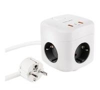 Nanocable Regleta 10.37.0011 - 3 enchufes, 2 USB-A + 1 USB-C, PD 20W (GaN/PPS), Cable 1,4 m, Blanco