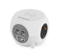 Regleta Orbegozo EN 4500 con Carga inalámbrica/ 3 Tomas de corriente/ 2 USB - 2 USB Tipo C/ Cable 1.5m/ Blanca y Gris