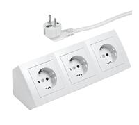 Regleta para bajo armario | Flair | Regleta de esquina con 3 tomas de corriente, conexión a tierra, cable de 2 m con enchufe, 250 V/16 A, montaje en superficie (blanco)