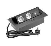 Regleta para escritorio (2 enchufes franceses, 2 puertos USB, cable de alimentación), color negro