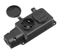 Regleta para exteriores, 2 enchufes con tapa abatible, enchufe exterior para jardín, enchufe exterior resistente al agua IP54, 230 V/16 A, 3500 W, color negro