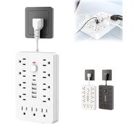 Regleta protectora contra sobretensiones 17 en 1 con puertos USB, enchufe plano e interruptor, tomas de corriente para cable de extensión con