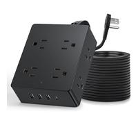 Regleta protectora contra sobretensiones, cable de extensión ultrafino con enchufe plano de 5 pies, 8 tomas de corriente, 4 puertos USB (1 USB C),