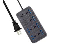 Regleta protectora contra sobretensiones con 6 tomas de corriente alterna y 3 puertos USB.
