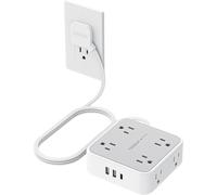 Regleta protectora contra sobretensiones con 8 tomas de corriente, 3 puertos USB (1 USB-C), cable plano de 1,5 m, 1250 W, protección de 900 J,