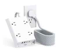 Regleta protectora contra sobretensiones con enchufe plano, 4 tomas de corriente y 2 puertos USB.