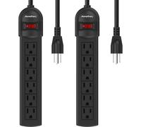 Regleta protectora contra sobretensiones de 6 tomas (paquete de 2) - Certificación ETL, 900 julios, cable de extensión de 1,5 metros (1875 W/15 A),