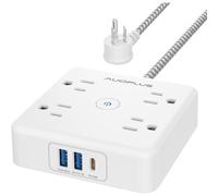 Regleta protectora contra sobretensiones - Estación de carga rápida USB-C (PD20W), 4 tomas de corriente amplias con 3 puertos USB, 1,5 m