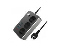Regleta protectora contra sobretensiones USB - 3 tomas de corriente + 3 puertos USB - Cable de 1,5 m