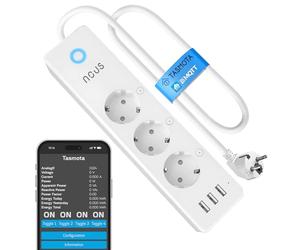 Regleta Tasmota con concentrador USB - Nous A5T - ESP8266 WiFi Montaje en Pared Enchufe múltiple 15 A Smart WiFi Enchufe múltiple con Contador de Corriente, Temporizador ioBroker Home Assistant Alexa