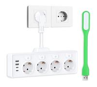 Regletas Enchufes con 2 USB y 2 Type-C, Regleta Enchufes con 4 Interruptores Independientes, 4000 W/16A Toma de Empotrar de Sobremesa, Base Enchufe Multiple Interruptor Independiente(Blanco)