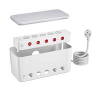 Regletas Enchufes con Caja Organizadora de Cables, Enchufe Multiple con Caja Cables Organizador, Ladron Enchufes con Interruptor, Regleta 5 Enchufes Pared Proteccion Sobretension 1,5M Cable, Blanco
