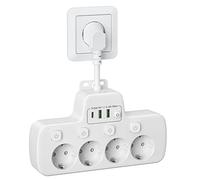 Regletas Enchufes con Interruptor,Ladron Enchufes USB C Adaptador Enchufe Multiple con 4 Tomas y 3 Carga Rápida USB,4 Interruptor Independiente alargador Enchufe Pared 0.1m Cable Corto,Blanco