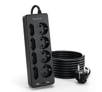 Regletas Enchufes con USB,Regleta 8 Tomas de AC y 2 USB A 1 USB C Enchufe Multiple,Regleta Enchufes Proteccion Sobretension, 2 M Alargador Enchufe Plano con Interruptor para Mesa, Oficia, Casa, Negro