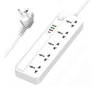 Regletas Enchufes,Regleta Universal con Interruptor, 5 Enchufes Universales, 1 x 20W USB-C PD, 3 x Puertos de Carga Rápida USB-A QC, Cable de Alimentación de 2m, con Protección contra Sobretensiones