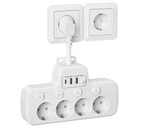 Regletas Enchufes USB C, Ladron Enchufes con Interruptor Regleta 4 Tomas 3 Carga Rápida USB Adaptador Enchufe Alargador 6 Interruptor Independiente Schuko Enchufe Multiple Pared Cable Corto,Blanco