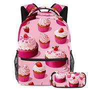 Regresa a la escuela con estilo con nuestra mochila y estuche de 2 piezas, juego de mochila escolar de primera calidad para niños, niñas, adolescentes, patrón de postre rosa, multicolor,