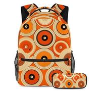 Regresa a la escuela con estilo con nuestra mochila y estuche de 2 piezas, juego de mochila escolar de primera calidad para niños, niñas, adolescentes, patrón de discos naranjas, multicolor,