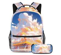 Regresa a la escuela con estilo con nuestra mochila y estuche de 2 piezas, juego de mochila escolar premium para niños, niñas, adolescentes, patrón de avión naranja, multicolor, B：29.4x20x40cm\