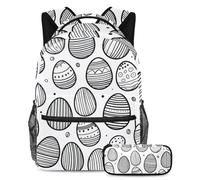 Regresa a la escuela con estilo con nuestra mochila y estuche de 2 piezas, juego de mochila escolar premium para niños, niñas, adolescentes, huevos de Pascua blancos y negros, multicolor,