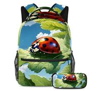 Regresa a la escuela con estilo con nuestra mochila y estuche de 2 piezas, juego de mochila escolar premium para niños, niñas, adolescentes, linda mariquita, multicolor, B：29.4x20x40cm\
