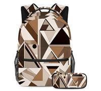 Regresa a la escuela con estilo con nuestra mochila y estuche de 2 piezas, juego de mochila escolar premium para niños, niñas, adolescentes, geométricos abstractos marrones, multicolor,