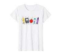 Regreso a la Escuela Cartoon Dancing School Supplies Camiseta gráfica económica, Mujer, Blanco, XS