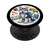 Regreso a la escuela Siberian Husky Dog Boys Girls Dueño Estudiante PopSockets PopGrip Adhesivo