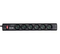 Eaton Multi Enchufe/Pararrayos - Eaton Protection Strip 6 Tel@ DIN - PS6TD - 6 enchufes Schuko + 1 Enchufe de teléfono - Negro