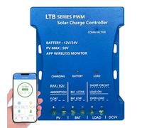 Regulador de carga solar con Bluetooth, 20 A, 12 V, regulador de carga solar, 12 V/24 V, panel solar, controlador de carga solar inteligente, PWM con puerto USB, PV: 50 V, para ácido de plomo, LiFePO4
