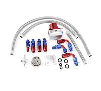 Regulador de combustible Qiilu, kit regulador de presión de combustible de coche ajustable universal de acero inoxidable 304 con manómetro 100PSI(Rojo + plata)
