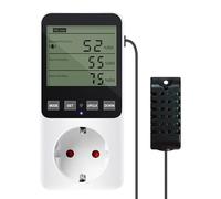 Regulador de humedad, enchufe higrostato, enchufe termostático de 230 V, regulador de temperatura con temporizador, sensor de calefacción, refrigeración LCD, pantalla LCD, 20 ~ 99% Rh, -10 °C ~ 50 °C