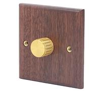 Regulador de Intensidad de Madera, Interruptor de Atenuación Giratorio de Nogal Negro para Luz del Hogar con Perilla de Latón, Regulación de Velocidad, 200-250V