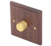 Regulador de Intensidad de Madera Interruptor de Pared Giratorio Regulable con Perilla de Latón 100-500 W para Toma de Corriente de Control de Luz del Hogar