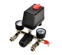 Regulador de interruptor de presión de compresor de aire resistente con anillo en V para sello de pistón y caudal mínimo de 3000 l con medidor de 0-180 psi para herramientas de taller (conector
