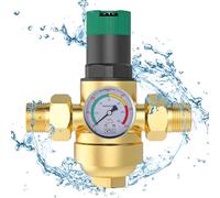 Regulador de Presion Agua 3/4 Pulgadas, Reductor de Presion de Agua Ajustable con Manometro Presion Agua y Filtro de Malla, Válvula Reguladora De Presión de Agua Para Grifo de Riego de Jardín (Latón)