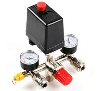 Regulador de presión compresor de 230 V, interruptor de presión con 2 manómetros, válvula de seguridad y apagado automático, regulador de presión 90 - 120 PSI, rosca exterior de 1/2 pulgadas, control