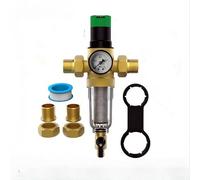 Regulador de presión de agua con manómetro, filtro de sedimentos giratorio de acero inoxidable 316, sistema de ultrafiltración reutilizable para eliminación de óxido, compatible con tubos de 1/2 3/4