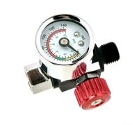 Regulador de presión de aire con manómetro 0-140 psi para pulverización, filtro separador de agua de metal con ajuste de 1/4 Npt para control de pintura de precisión, rojo (rojo)