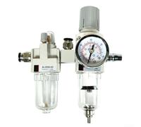 Regulador de presión de aire con separador de aceite y agua para cambiadores de neumáticos - Construcción de PP, herramienta reguladora de filtro compacta de 104 x 166 mm (apertura hacia arriba)