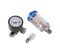 Regulador de presión + filtro separador agua y aceite con válvula drenaje, recipiente transparente rosca 1/4″, apto para pistolas pulverización líneas aire