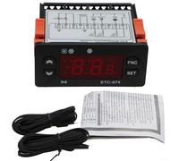 Regulador de temperatura digital ETC-974 termostato para frigorífico con función de refrigeración y descongelación, 230 V CA, 8 A para relé, precisión ± 0,5 °C, sensor NTC/PTC de -50 a 110 °C, cable