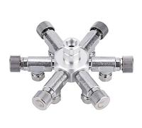Regulador distribuidor de peces CO2, distribuidor de aleación de aluminio CO2, distribuidor de 2 vías para acuarios, con diseño antideslizante y válvula de aguja, estructura de aleación de aluminio