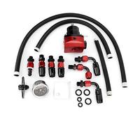 Regulador Presion Gasolina, Regulador de combustible Qiilu, kit regulador de presión de combustible de coche ajustable universal de acero inoxidable 304 con manómetro 100PSI(Negro + rojo)