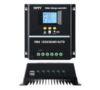 Regulador solar MPPT de 100A 12V/24V/36V/48V MPPT controlador de carga automático ID pantalla LCD Max 100V CC entrada de plomo/ácido/litio Dual USB negro.