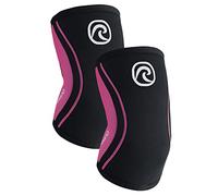 Rehband codera de SBR/neopreno de 5 mm, elbow sleeve para deportes de fuerza, diseño anatómico, antideslizante y ajuste ceñido para mujer y hombre, Color:Negro/Rosa - 1 Par, Talla:XS