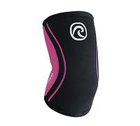 Rehband codera de SBR/neopreno de 5 mm, elbow sleeve para deportes de fuerza, diseño anatómico, antideslizante y ajuste ceñido para mujer y hombre, Color:Negro/Rosa, Talla:XS