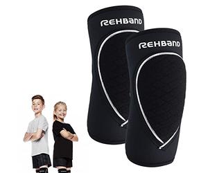 Rehband Coderas para niños 1 pieza o 1 par negro Coderas cómodas para voleibol y balonmano Codera deportiva fabricada en neopreno de 3mm, Color:Negro - 1 Par, Talla:L