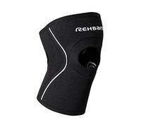 Rehband rodillera patelar de neopreno 5 mm, rodillera de soporte con apertura para la rótula, protección de rodilla para entrenamiento de fuerza, running y fitness, Color:Negro, Talla:XS